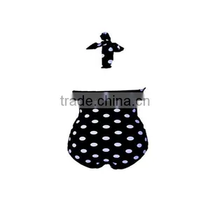 Vintage Floral Print White Polka Black One Piece Bathing Suits thumbnail-4
