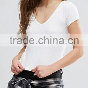 2017 Women Tank Top Ribbed V Neck Top OEM Service Machine Wash Short Sleeve Stretch Bulk Wholesale thumbnail-1