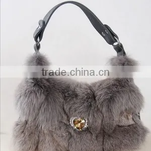 High Quality Luxury Dye Fox Fur Handbag / Winter Wine Fox Fur Bag thumbnail-3