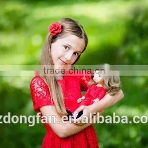 Doll And Me Red Christmas Dress Girls Lace Short Sleeve Dress thumbnail-5