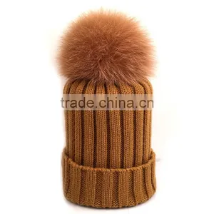 Myfur Elegant Pom Beanie Hat Women Winter Knitted Hat With Fur Pom thumbnail-1