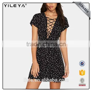 White Star Pattern Printed Summer Short Women Dress Model thumbnail-1