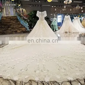 LS00227 Cap Sleeves Long Train Luxury High Quality New Women Dresses Party Long Evening Wedding Dresses African thumbnail-2