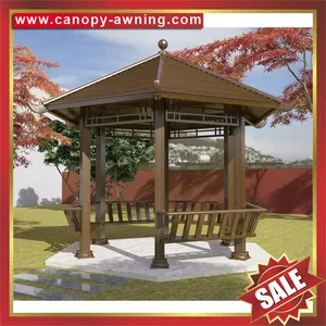 Outdoor Park Garden Antique Wood Look Aluminum Metal Gazebo Pavilion Canopy Awning Shelter Cover for Sale thumbnail-2
