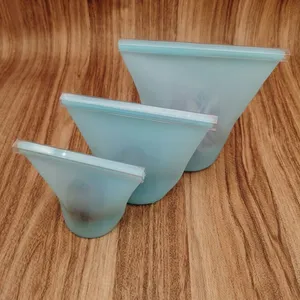 Reusable Food Container Silicone Bag 3 Pack Cups Zip Containers Storage Stand Up Preservation Bag thumbnail-1
