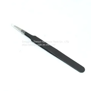 ESD High-precision Straight Elbow Anti-static Electronic Maintenance Tool Flat Head Black Stainless Steel Tweezers ESD-13 thumbnail-2
