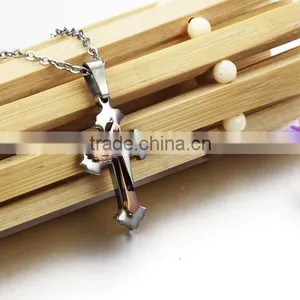 Factory Direct Selling Titanium Steel Rose Gold Plated Multilayer Cross Chain Necklaces thumbnail-4