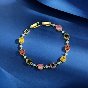 Beautiful Multi Shape Colorful Cubic Zirconia Link Chain Bracelets for Women Adjustable Trendy Hand Jewelry thumbnail-3