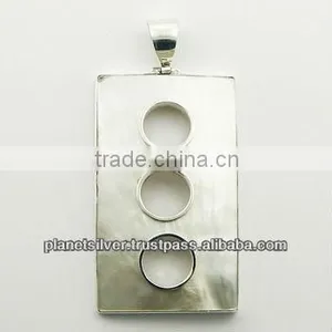 Mother Of Pearl Rectangular Pendant Silver Framed Circles thumbnail-1