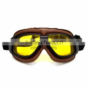 BJ-GT-008 Scratch Resistant Yellow Lens Brown Leather New Model Motorcycle Goggles thumbnail-2