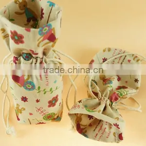 Fashion Printing Jute Drawstring Bag for 1 Bottle thumbnail-2
