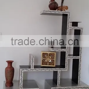 Luxury Lacquerware Modern Bookshelf Finish in Aluminum, Moving Eggshell, MOP and Black Lacquer thumbnail-1