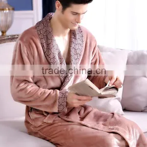 Autumn and Winter Thickening Lovers Print Flannel Robe Male Bathrobe Plus Size Ultra Long Coral Fleece Bathrobe thumbnail-2