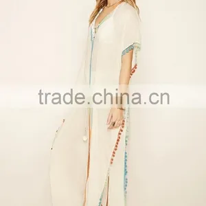 2016 New Style V Neck Long Dress Europe Pom-Trim Dress For Women thumbnail-3