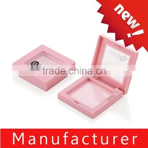 Korea Style Pink Square Cosmetic Pressed Powder Container With Window thumbnail-1