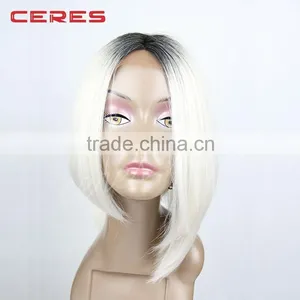 Black/White Two Tones Ombre Synthetic Wig, Fashion Heat Resistant Lace Front Bob Style Wig thumbnail-1