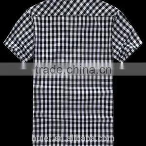Sexy Young Men Wearing Breathable Short Sleeve Fashion Plaid Check Shirt thumbnail-3