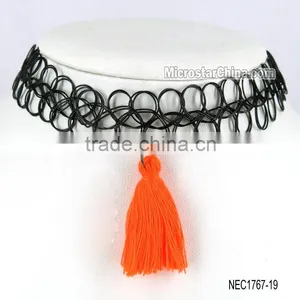 DIY Black Sexy Hippy Tribal Gypsy Boho Stretch Tattoo Henna Tassel Choker Necklace thumbnail-2