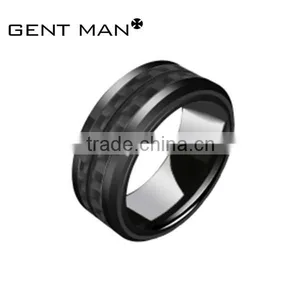 Wholesale Fashion Jewelry 8MM Black Ceramic Carbon Fiber Mens's Ring thumbnail-1