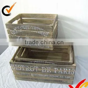 Luckywind Vintage S/3 Wooden Storage Basket With Printing thumbnail-1