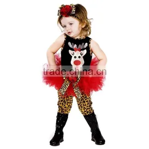 2015 Party Dress 2 Pcs Leopard Pants Fashion Newborn Christmas Baby Girl Outfit thumbnail-1