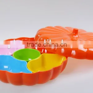 12" Colorful Pumpkin Shaped Sectional Melamine Candy Plate thumbnail-1