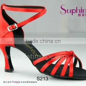 Suphini Ladies Red Satin Black Leather Sole Dance Latin Shoes Wholesale thumbnail-3