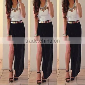 Women Summer Fashion Sexy Chiffon Sheer Irregular Side Split Long Skirt Evening Party Skirt thumbnail-1