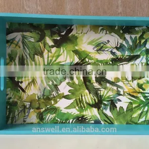 Colored Discount Handmade Green Plant Discorative Wooden Tray thumbnail-1