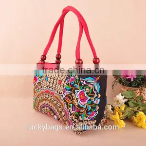 Embroidery Flower Pattern Handbags Women Hot Selling Bag Cheap Hmong Bag Wooden Beads Women Handbag thumbnail-4