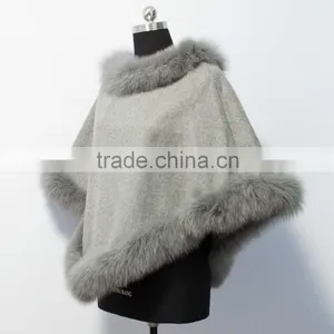 Wholesale Fashion Cashmere Cape With Fox Fur Trim 201601 thumbnail-2