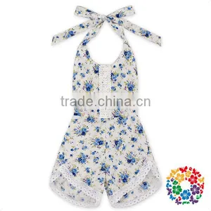 Navy Floral Lace Shorty Halter Bubble Romper thumbnail-5
