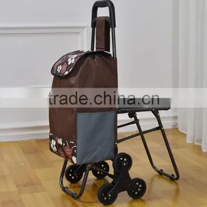 6 Wheels 600D Polyester Foldable Shopping Trolley Bag With Seat thumbnail-2