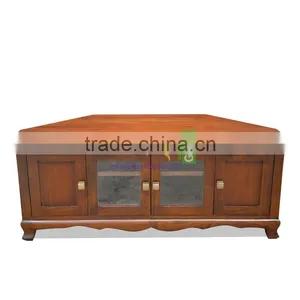 Tv Stand Corner Solid Teak Wood Mode Brown Color thumbnail-2