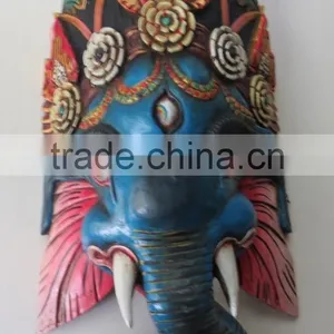 Wooden Mask of Hindu Lord Ganesh Wall Hanging Made In Nepal thumbnail-1
