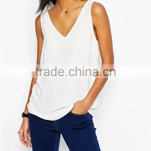 V Front and V Back Fashion Women White Vest thumbnail-1