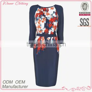 Ladies' Silk Flower Print Half Sleeves Slim With Belt Good Quality and Dress Manufacturer Dress Names thumbnail-1