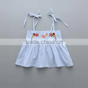 2017 Latest Design Light Blue Color off Shoulder Girls Top With Embroidered Collar thumbnail-1