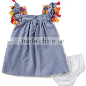 Wholesale Boutique Swing Sleeve Fancy Tassels Baby Clothes Cotton Baby Romper Clothes Set thumbnail-2