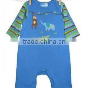 2015 Hot Sale Wholesale Baby Cotton Animal Appliqued Rompers Streak Sleeves Infants thumbnail-1