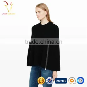 Solid Color Wholesale Wool Hand Knitted Poncho With Zipper thumbnail-3