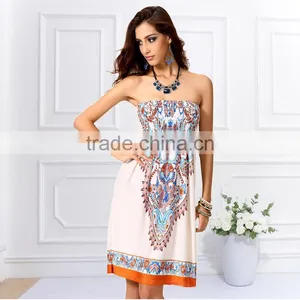 Walson Wholesale High Quality Boho Clothing Strapless Printed Sexy Dress thumbnail-3