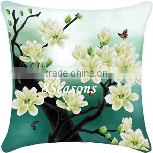 Multicolor Flower Pattern Square Throw Pillow Cotton Chinese Cross Stitch Patterns thumbnail-3
