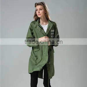 BF Long Style Korean Army Green Printed Loose Fashion Coats Models thumbnail-1