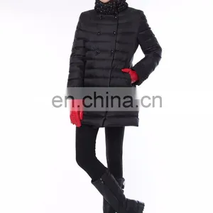 Ladies Trench Coat Black Jacket Fur Hood Down Jacket thumbnail-3