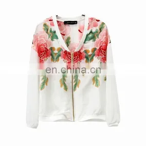 2014 Women New A/W Design Aestheticism Floral Printed Rib Neck Fashion Casual Blazer thumbnail-1
