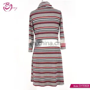 Cowl Neck Stripe Long Sleeve Western Plus Size Ladies Dresses thumbnail-2