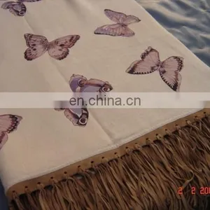 Pashmina Printed Shawl With Leather Fringes thumbnail-1