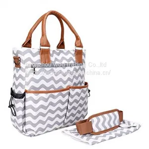 White Stripe Printed Diaper Baby Bag With Changing Pad thumbnail-1