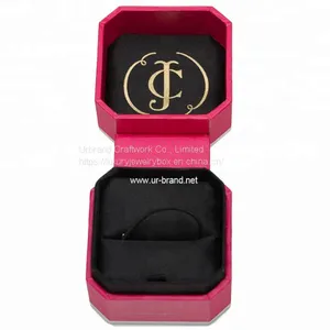 Octagonal Cardboard Ring Jewelry Box Red Texture Paper Gift Box With Custom Gold Foil Logo thumbnail-2